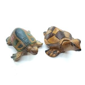 Vintage Wood Sea Turtle Figures Hand Carved‎ Marine Life Nautical Home Decor